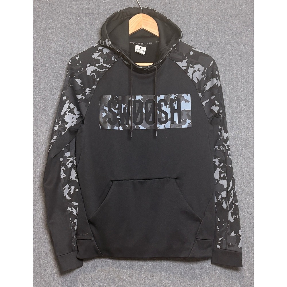 Nike Mens Therma-FIT Swoosh Camo Hoodie Black Gray Pullover 811897-010 Size S